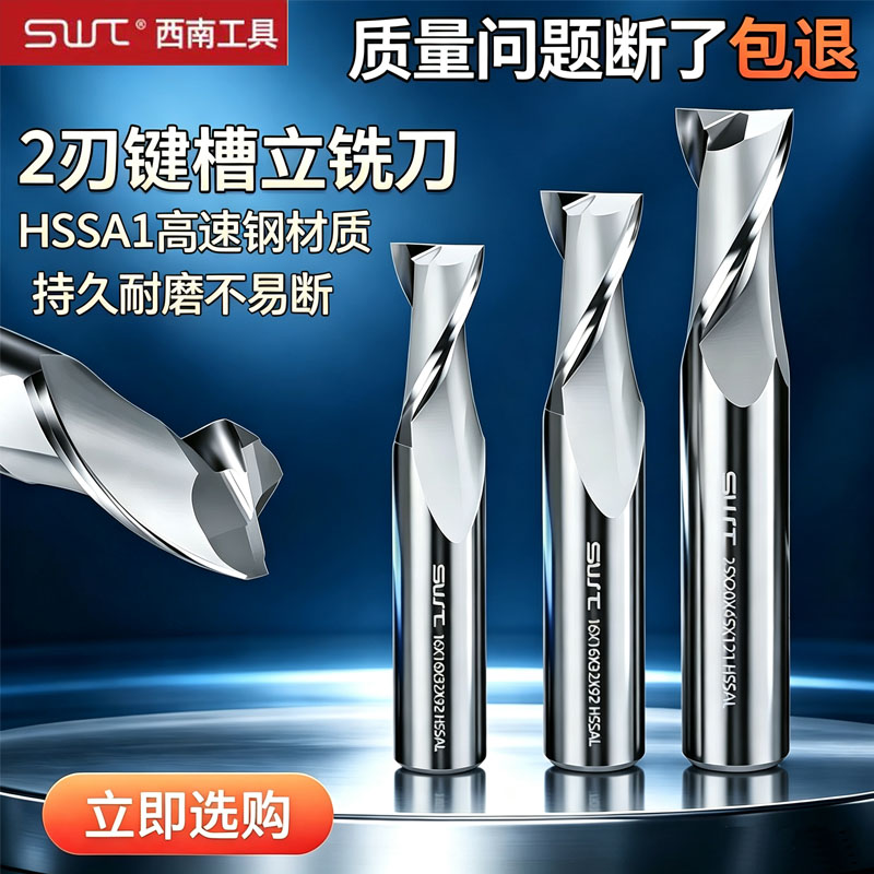 二刃西南铣刀直柄高速钢键槽立铣刀白钢4 5 6 8 10 12 13 14 20mm