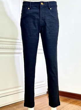 时着 抗皱不褪色超窄腿SLP风高弹做旧黑牛仔裤男春夏水洗修身长裤