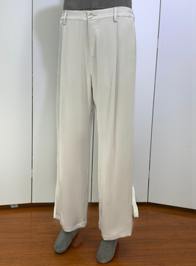 时着 三醋酸超级肌理男士时装长裤冰川银row风双褶休闲裤riri拉链