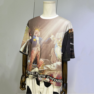 时着神明改造压缩棉绒丝光感半镂空一针入魂T恤街头夏油画短袖 tee