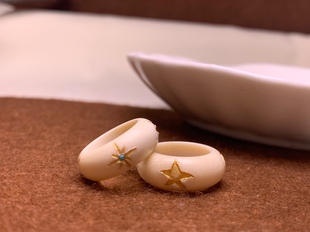 天然猛犸象牙，日月星辰跑环 内径10mm，外径16.6.5mm DIY配饰