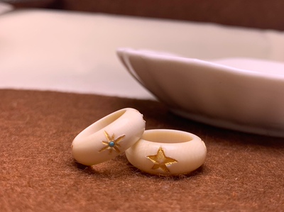 天然猛犸象牙，日月星辰跑环 内径10mm，外径16.6.5mm DIY配饰