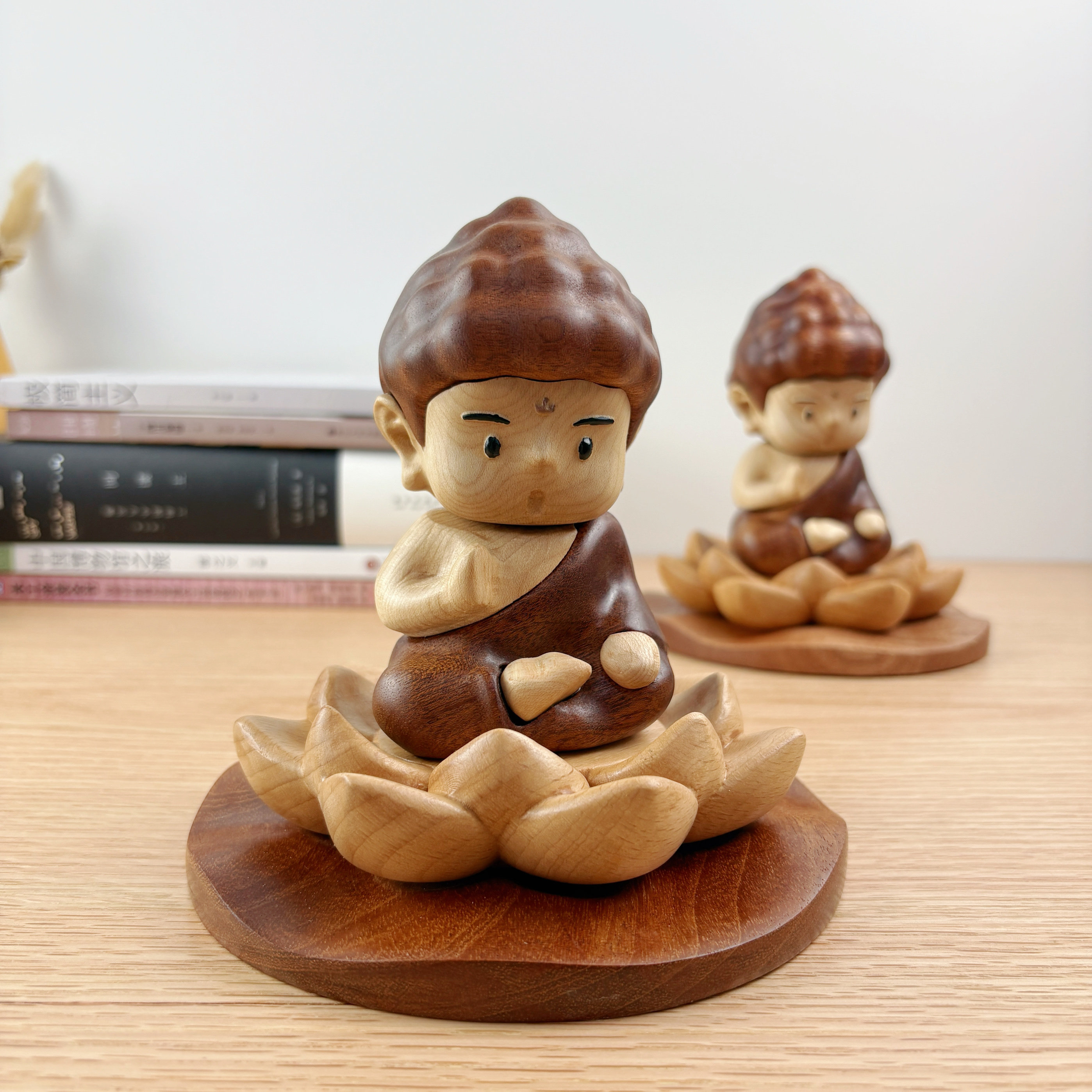 实木Q版禅意佛祖桌面摆件卡通可爱莲花座简约质朴家居摆件礼物