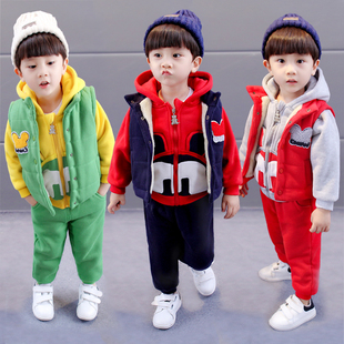 冬季 儿童装 2022新款 宝宝加绒加厚卫衣三件套洋气韩版 套装 男童冬装