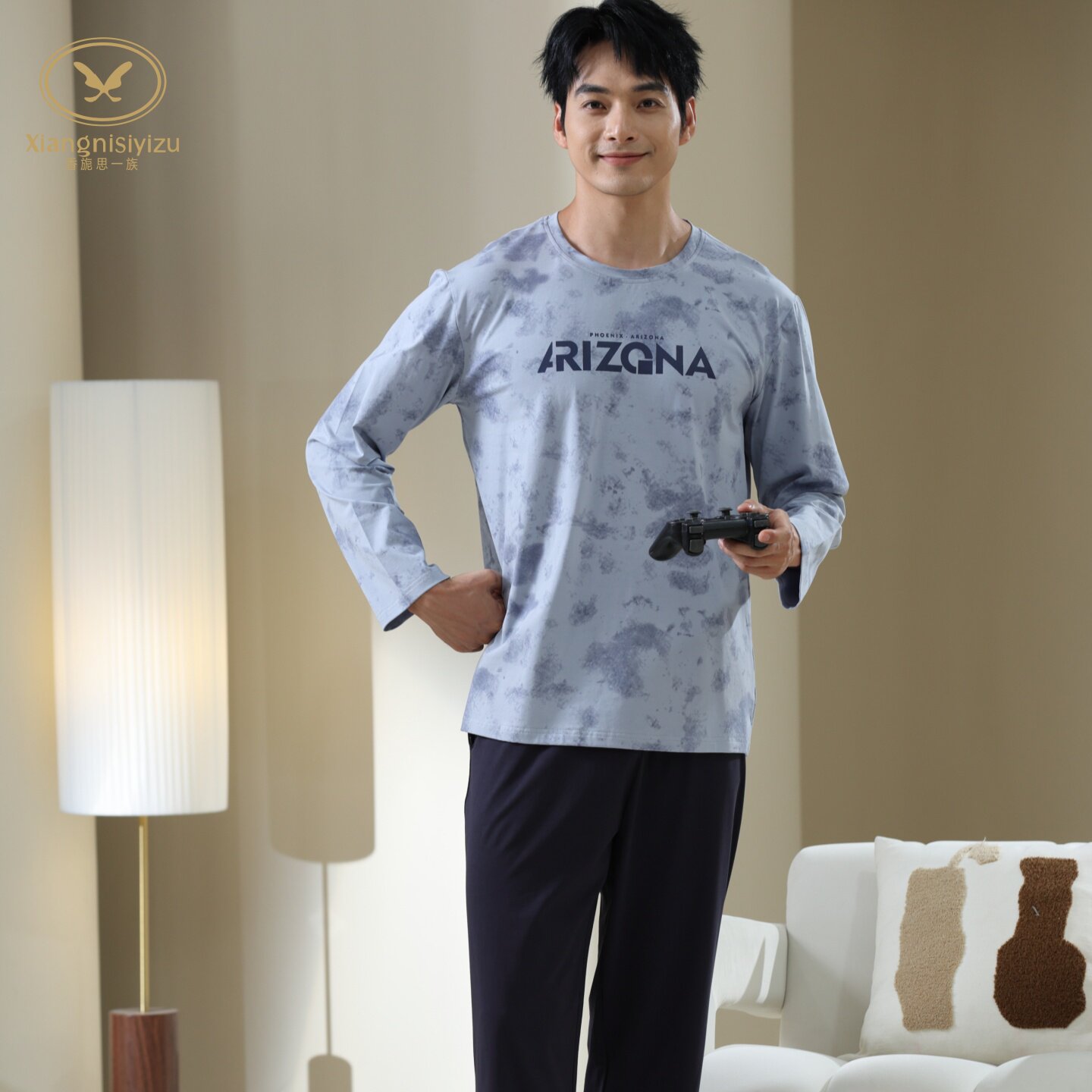 香旎思一族男秋冬圆领套头家居服