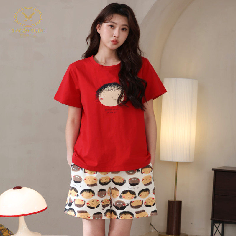 香旎思卡通舒适纯棉拉架女家居服