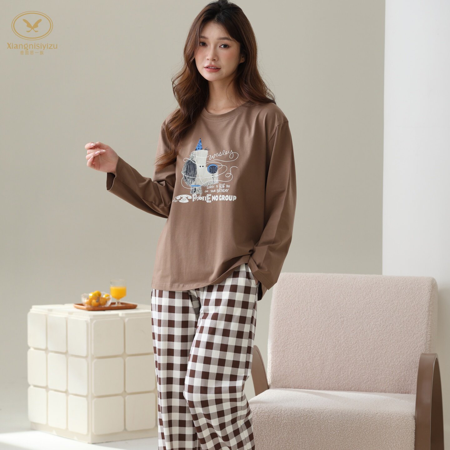 香旎思一族女秋冬纯棉拉架家居服