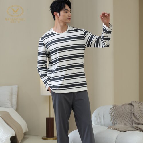 香旎思一族男条纹长袖长裤家居服