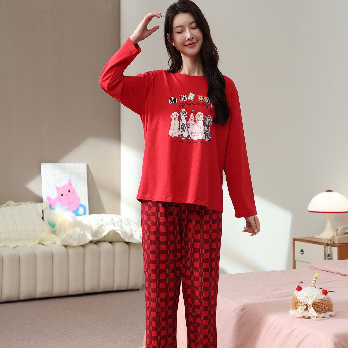 香旎思一族女秋冬纯棉拉架家居服
