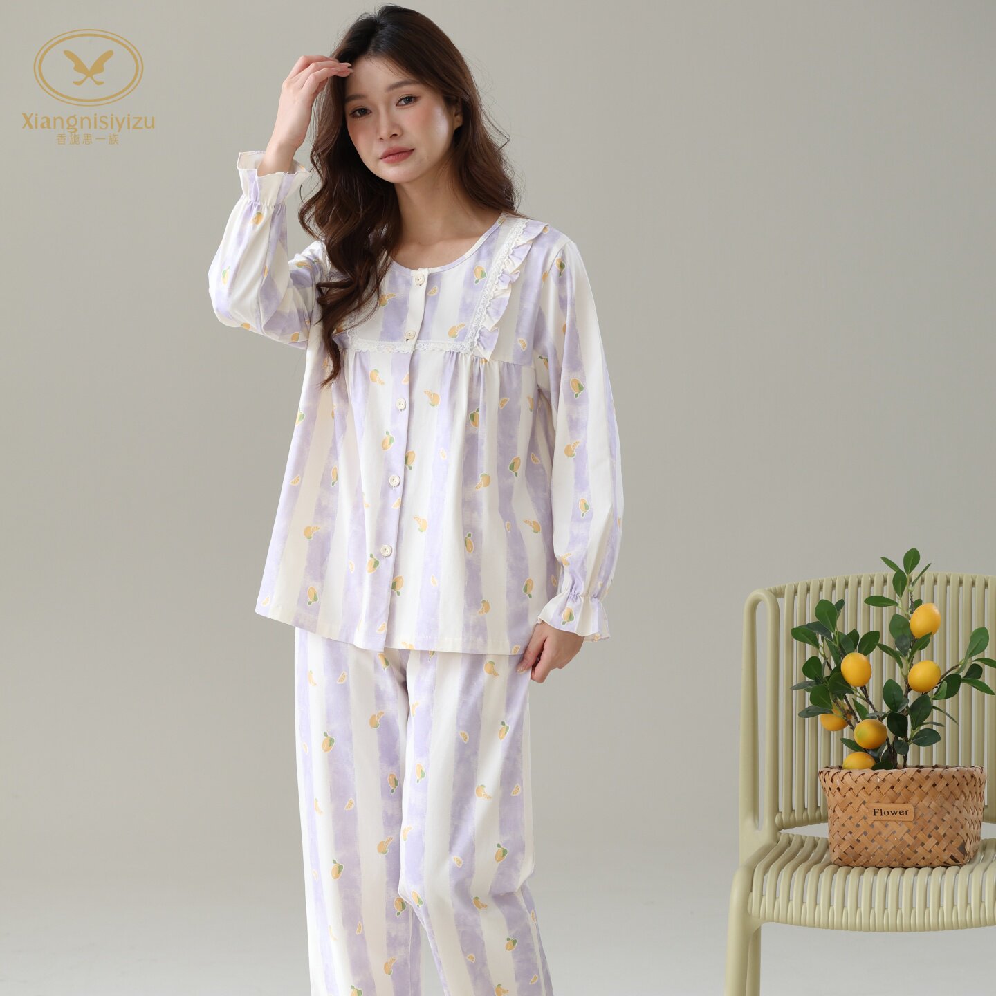 香旎思一族女秋冬开扣甜美家居服