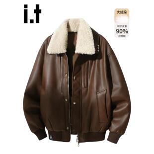 官方正品Mrakeai Kyyds MK覆古羊羔毛领pu皮羽绒服男款冬季90白鸭