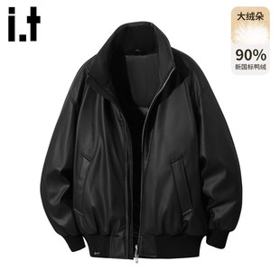 官方正品Mrakeai Kyyds MK黑色皮衣羽绒服男士2025冬季防风保暖90