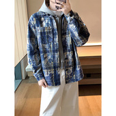 Mrakeai 长袖 Kyyds 复古扎染格子衬衫 官方正品 新款 MK美式 男生秋季