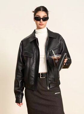 官方正品Mrakeai Kyyds MK美式vintage黑色机车服皮衣外套女春秋