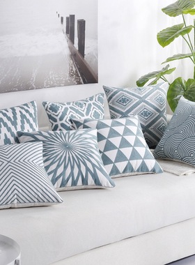 绣花蓝绿色系 清新刺绣抱枕靠枕 北欧简约客厅卧室沙发靠枕抱枕套