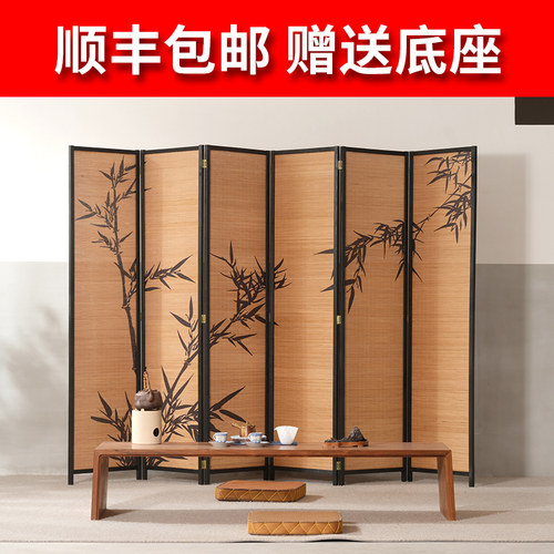 新中式实木屏风隔断客厅酒店入户玄关办公室遮挡宋代折叠移动竹编