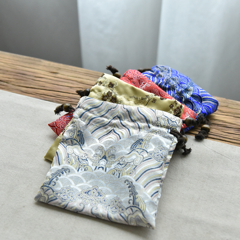 茶具包装布袋抽绳布袋中国风绸缎刺绣手工布包零钱包品茗杯收纳袋