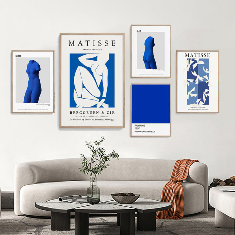 马蒂斯抽象几何石膏像克莱因蓝色组合海报民宿样板间装饰画画芯