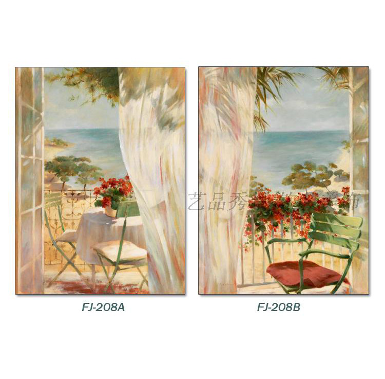 欧美式地中海风格风景油画海边窗外海景装饰画心微喷画布喷绘画芯