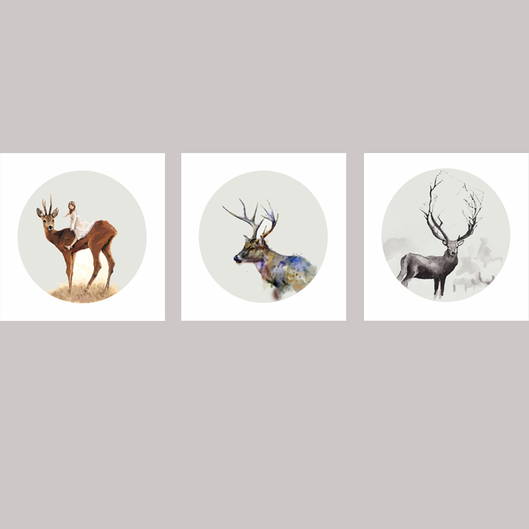 北欧美经典手绘水彩翻印水墨麋鹿梅花鹿装饰画画心画布无框画画芯