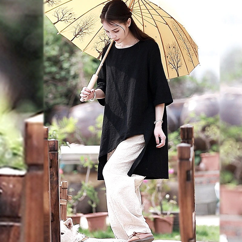 苇素不易皱棉麻上衣+萝卜裤