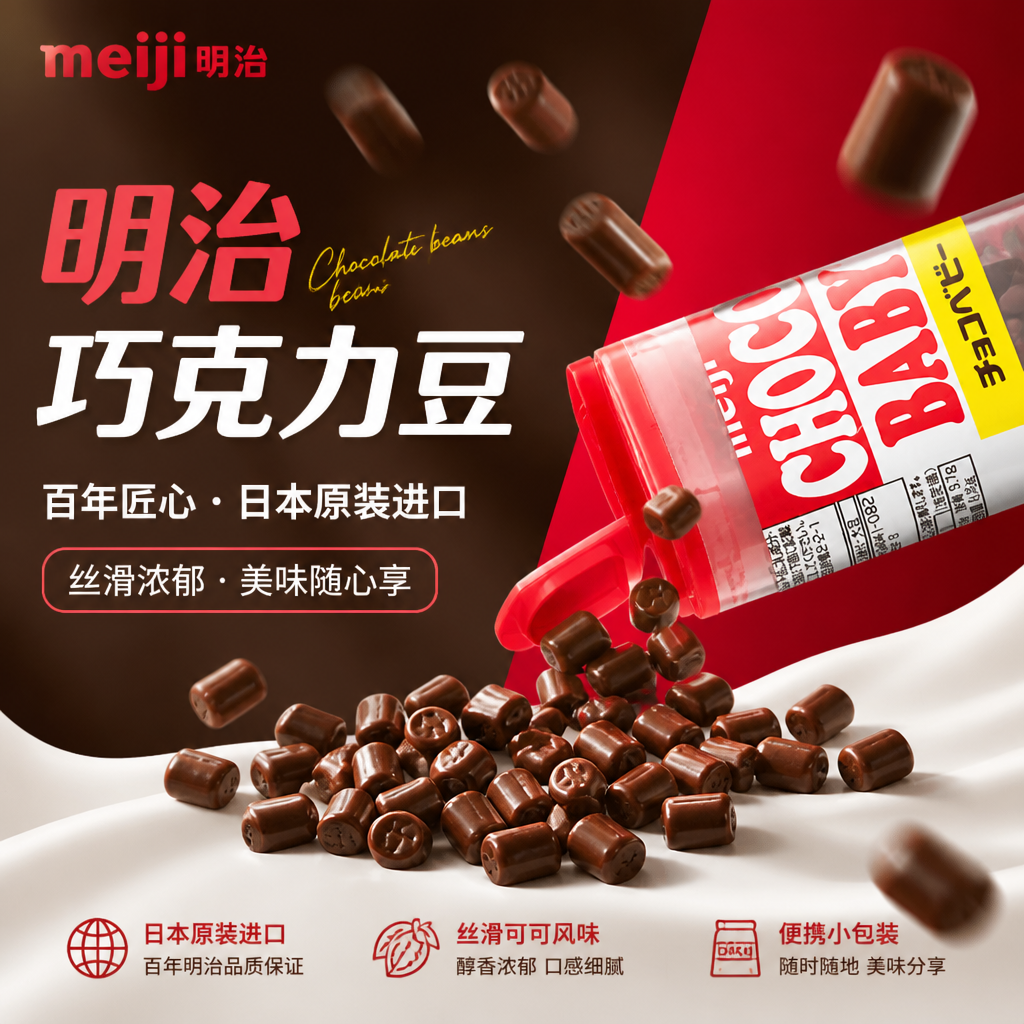 日本进口Meiji明治CHOCO BABY牛奶巧克力豆儿童宝宝零食糖果好吃