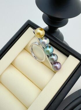 炫彩大溪地珍珠戒指人造珍珠s925