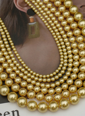 S925贵气金珠法式打结珍珠项链