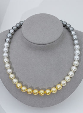 【四季彩】人造冷光澳白/大溪地珍珠渐变色 全珠串 珍珠项链