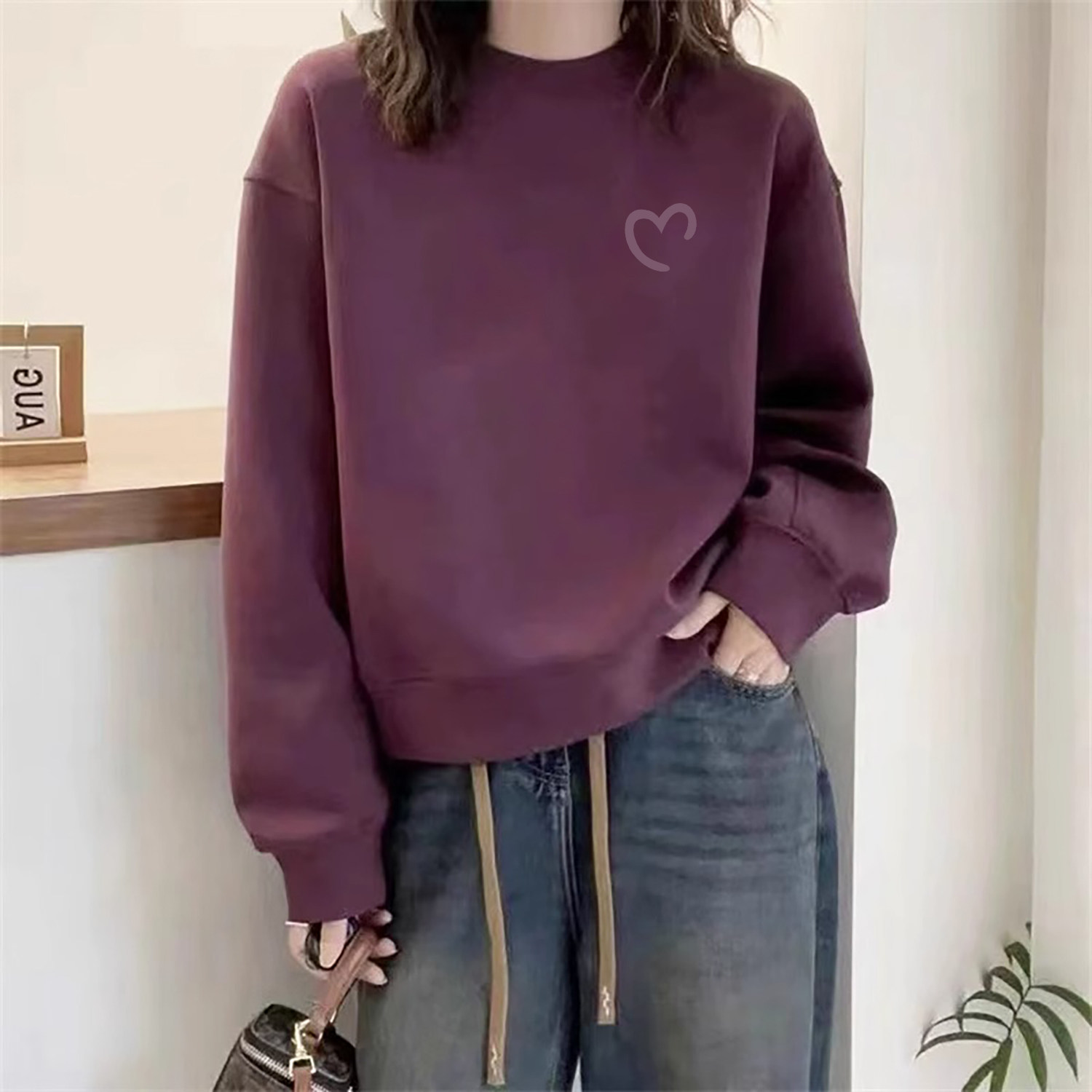 纯棉即墨卫衣女2025年春秋季冬装圆领套头宽松韩版小个子长袖上衣