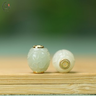 天然和田玉回纹桶珠10*12mm大孔2mmDIY手链手串项链国风配饰J166