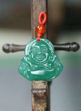 天然玉石东陵玉小绿佛弥勒佛吊坠