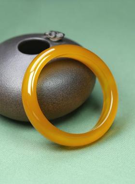 纯天然玛瑙高冰黄色宽扁条手镯女