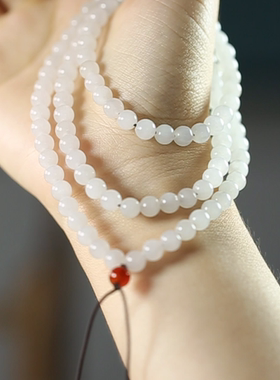 天然和田玉白玉圆珠多圈手链手串