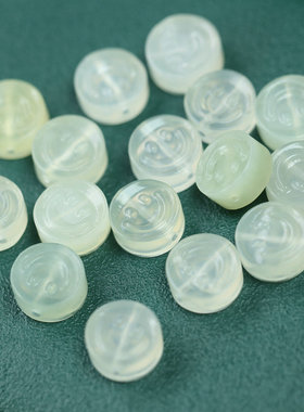 纯天然淡绿色岫玉雕刻笑脸散珠上下通孔DIY小配饰可手链百搭J97