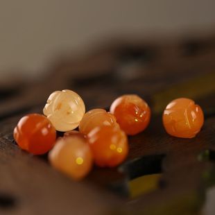 天然原色金丝玉莲花珠玉珠子红色玉石圆珠黄金珠宝配饰玉花球百搭