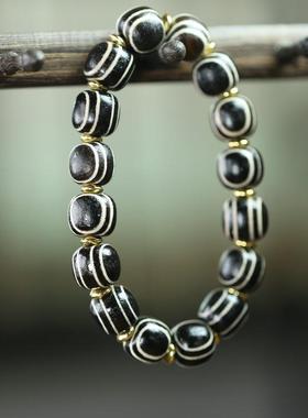 天然缠丝玛瑙黑风眼天珠手串男款