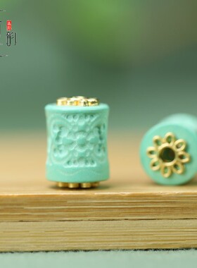 天然绿松石11*15mm雕如意结桶珠
