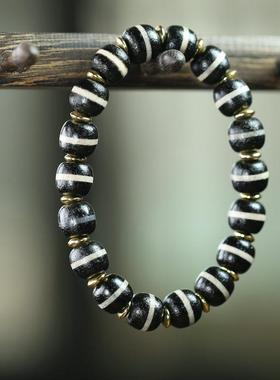 天然藏传风化老玛瑙一线药师手串