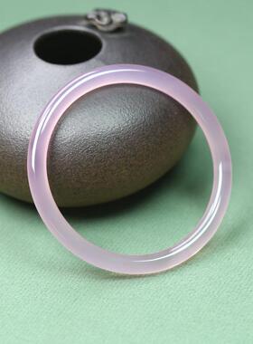 天然玛瑙高冰淡粉色细圆条手镯女