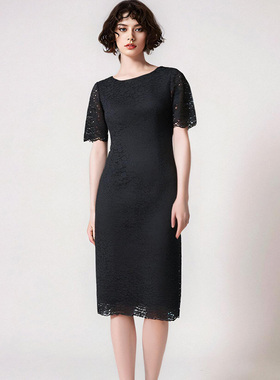 满300减40商品夏季女2024新款女装黑色超好看气质修身蕾丝连衣裙