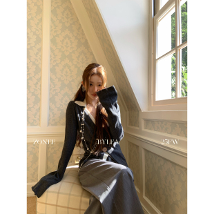 设计感V领假两件内搭针织衫 ZONEE 感 清冷法式 上衣女秋 LEA宋亦雯