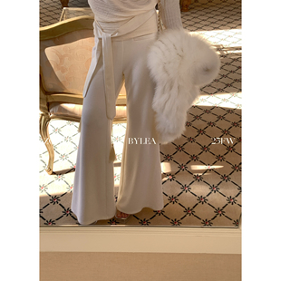 LEA宋亦雯 抓绒微喇休闲裤 糯糯白 针织直筒裤 原创设计法式 ZONEE
