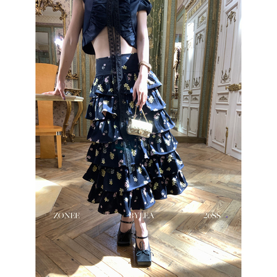 ZONEE/LEA宋亦雯蛋糕碎花半身裙