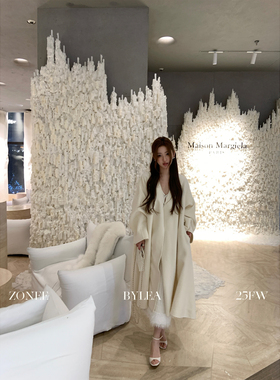 ZONEE/LEA宋亦雯 人生大衣680g高支100羊毛白色气质双面大衣外套