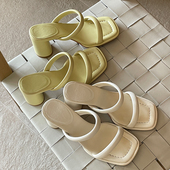 莫兰迪色高跟鞋 凉鞋 女小众气质高帮休闲凉鞋 Lea宋亦雯 PU皮拖鞋 女