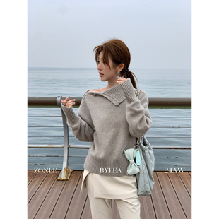 海风 冬日 原创设计斜肩纽扣宽松高领套头毛衣 LEA宋亦雯 ZONEE