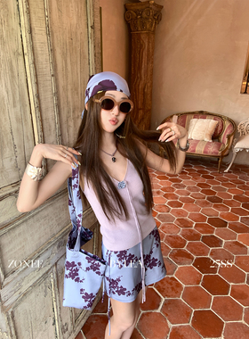 ZONEE/LEA宋亦雯 紫色曼波法式原创设计紫色无袖针织背心吊带上衣