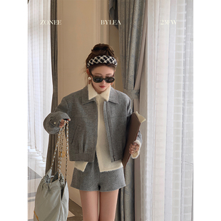 毛呢套装 是个轮回 100羊毛夹克外套 短裤 Lea宋亦雯 子套装 时尚