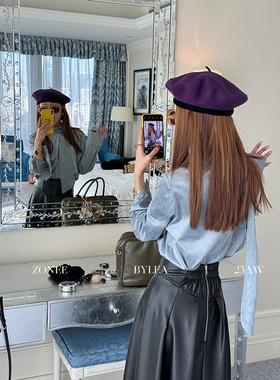 ZONEE 画报紫色贝雷帽